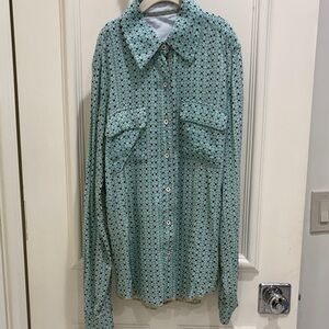 Green Patterned Button-Up Shirt